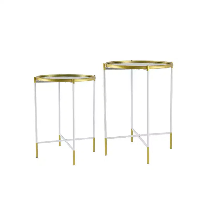Lot de 2 tables d'appoint avec plateau miroir - Meuble d'appoint