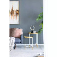 Lot de 2 tables d'appoint avec plateau miroir - Meuble d'appoint