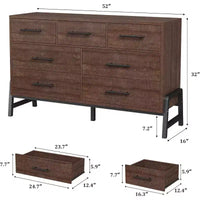 Commode 7 tiroirs, meuble de rangement en bois 52" de large avec tiroirs profonds pour chambre, salon ou entrée, compatible aspirateur robot