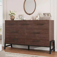 Commode 7 tiroirs, meuble de rangement en bois 52" de large avec tiroirs profonds pour chambre, salon ou entrée, compatible aspirateur robot