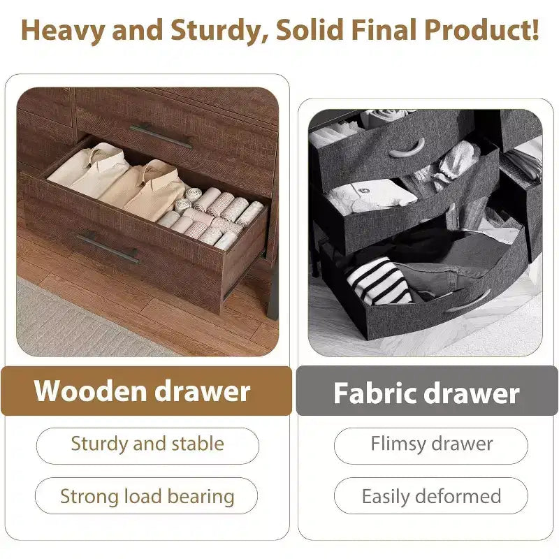 Commode 7 tiroirs, meuble de rangement en bois 52" de large avec tiroirs profonds pour chambre, salon ou entrée, compatible aspirateur robot
