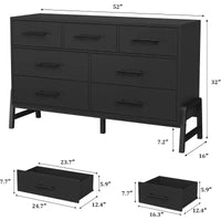 Commode 7 tiroirs, meuble de rangement en bois 52" de large avec tiroirs profonds pour chambre, salon ou entrée, compatible aspirateur robot