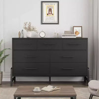 Commode 7 tiroirs, meuble de rangement en bois 52" de large avec tiroirs profonds pour chambre, salon ou entrée, compatible aspirateur robot