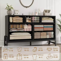 Commode 7 tiroirs, meuble de rangement en bois 52" de large avec tiroirs profonds pour chambre, salon ou entrée, compatible aspirateur robot