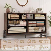 Commode 7 tiroirs, meuble de rangement en bois 52" de large avec tiroirs profonds pour chambre, salon ou entrée, compatible aspirateur robot