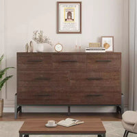 Commode 7 tiroirs, meuble de rangement en bois 52" de large avec tiroirs profonds pour chambre, salon ou entrée, compatible aspirateur robot