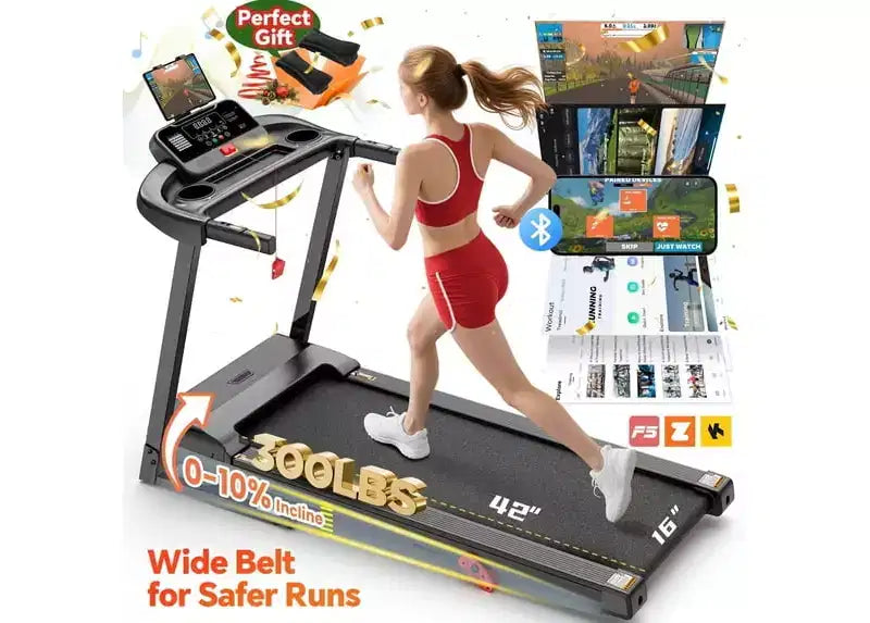 Tapis roulant 3,5 CV pour la maison, tapis de course pliable capacité 136 kg avec plus de 64+7 entraînements, application avec cours gratuits, deux haut-parleurs HiFi, tapis de course pour la marche et la course