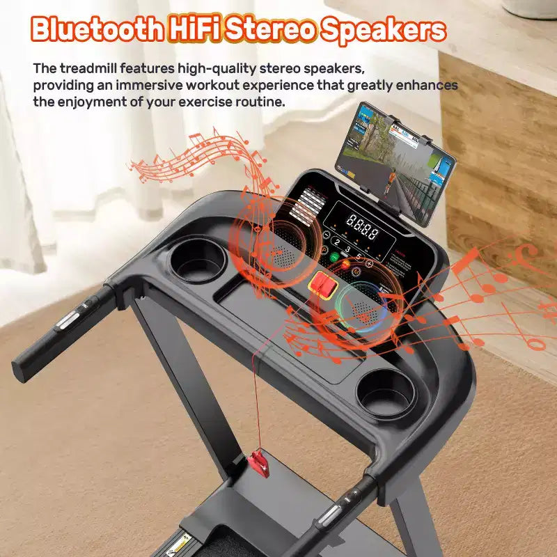 Tapis roulant 3,5 CV pour la maison, tapis de course pliable capacité 136 kg avec plus de 64+7 entraînements, application avec cours gratuits, deux haut-parleurs HiFi, tapis de course pour la marche et la course