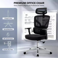Chaise de bureau ergonomique à dossier haut, chaise de jeu en maille respirante avec support lombaire réglable et accoudoirs 3D