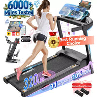 Tapis de course pour la maison, tapis de course pliable portable avec inclinaison réglable, contrôle par application, 64 programmes, capacité de 136 kg, 12 km/h, course, marche, jogging