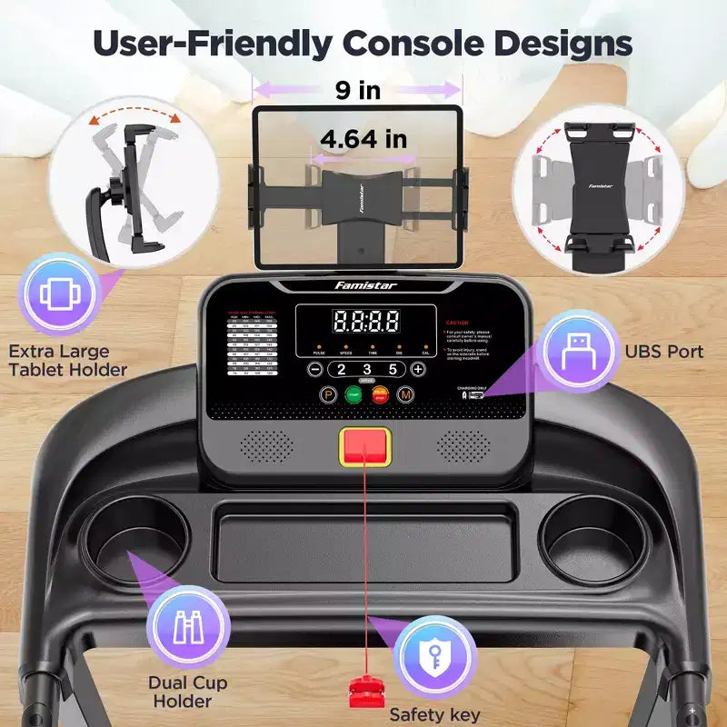 Tapis de course pour la maison, tapis de course pliable portable avec inclinaison réglable, contrôle par application, 64 programmes, capacité de 136 kg, 12 km/h, course, marche, jogging