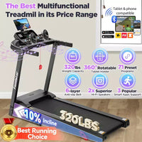 Tapis de course pour la maison, tapis de course pliable portable avec inclinaison réglable, contrôle par application, 64 programmes, capacité de 136 kg, 12 km/h, course, marche, jogging