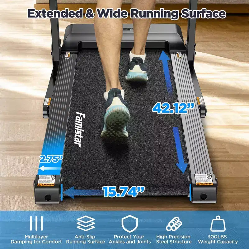 Tapis de course pour la maison, tapis de course pliable portable avec inclinaison réglable, contrôle par application, 64 programmes, capacité de 136 kg, 12 km/h, course, marche, jogging