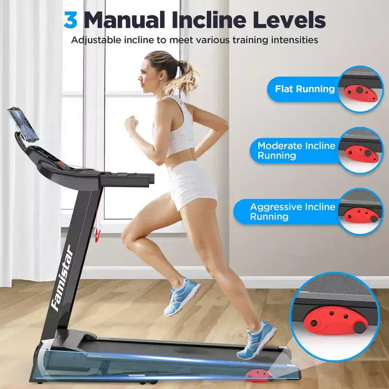 Tapis de course pour la maison, tapis de course pliable portable avec inclinaison réglable, contrôle par application, 64 programmes, capacité de 136 kg, 12 km/h, course, marche, jogging