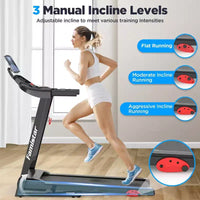 Tapis de course pour la maison, tapis de course pliable portable avec inclinaison réglable, contrôle par application, 64 programmes, capacité de 136 kg, 12 km/h, course, marche, jogging