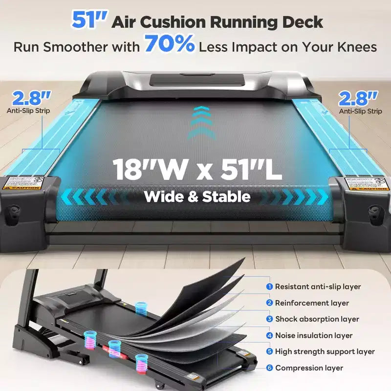 Tapis de course pliable 5.0 CV pour la maison avec 20 inclinaisons automatiques, application intelligente, 136 kg, haut-parleurs Bluetooth HiFi, 64 programmes, vitesse 19 km/h, tapis de course pliable