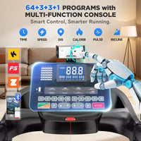 Tapis de course pliable 5.0 CV pour la maison avec 20 inclinaisons automatiques, application intelligente, 136 kg, haut-parleurs Bluetooth HiFi, 64 programmes, vitesse 19 km/h, tapis de course pliable
