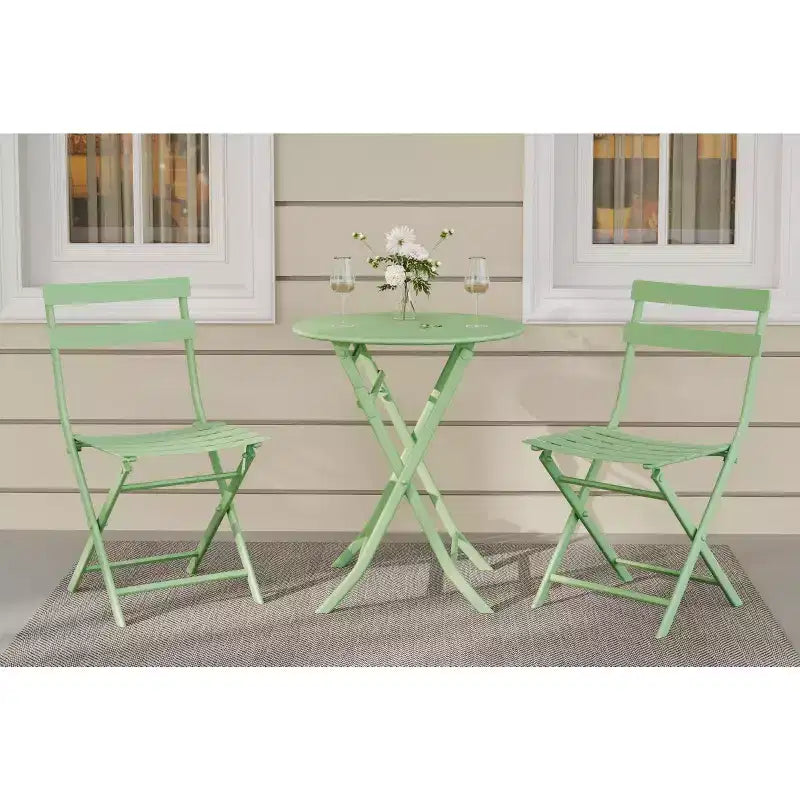 COZONY Ensemble bistro de terrasse pliant 3 pièces, table et chaises d'extérieur peu encombrantes avec cadre en métal robuste, mobilier résistant aux intempéries pour jardin et cour