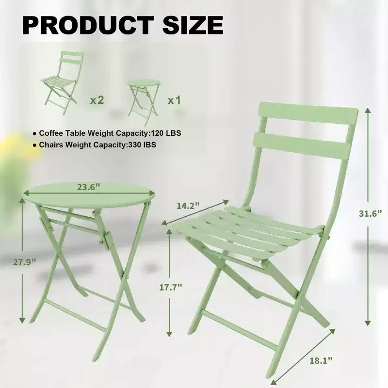 COZONY Ensemble bistro de terrasse pliant 3 pièces, table et chaises d'extérieur peu encombrantes avec cadre en métal robuste, mobilier résistant aux intempéries pour jardin et cour