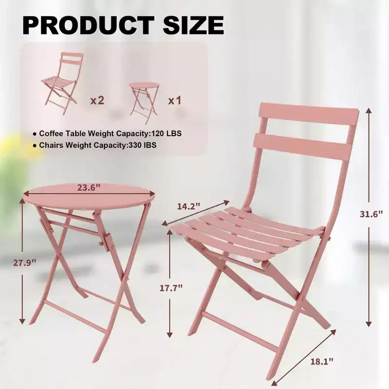 COZONY Ensemble bistro de terrasse pliant 3 pièces, table et chaises d'extérieur peu encombrantes avec cadre en métal robuste, mobilier résistant aux intempéries pour jardin et cour