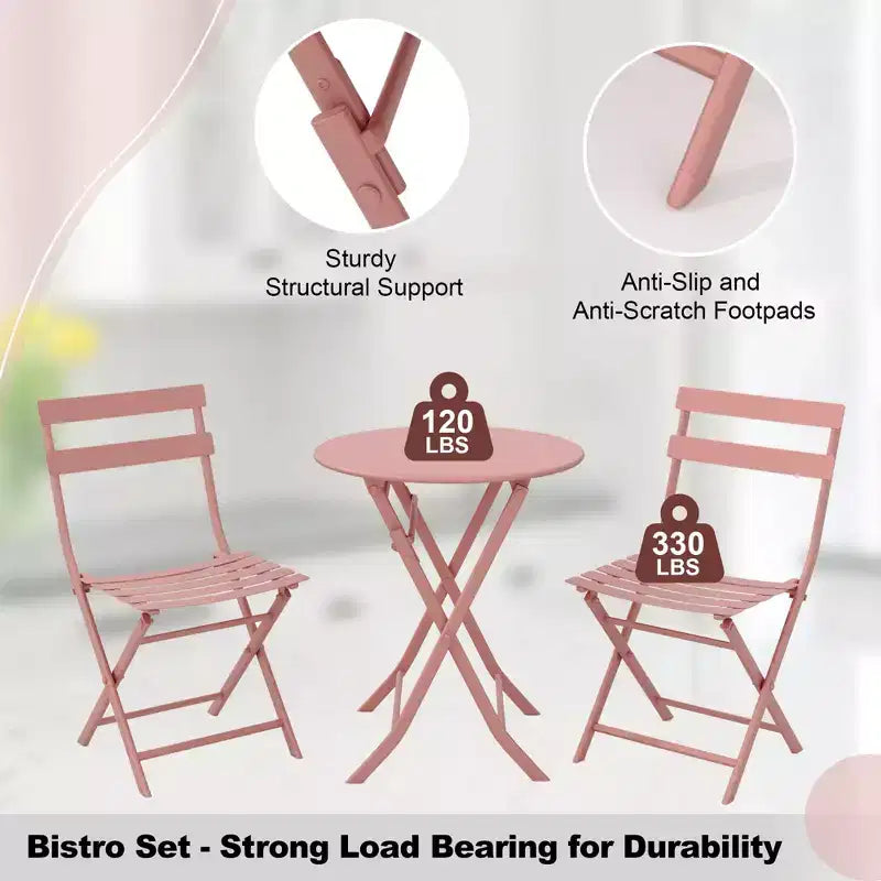 COZONY Ensemble bistro de terrasse pliant 3 pièces, table et chaises d'extérieur peu encombrantes avec cadre en métal robuste, mobilier résistant aux intempéries pour jardin et cour