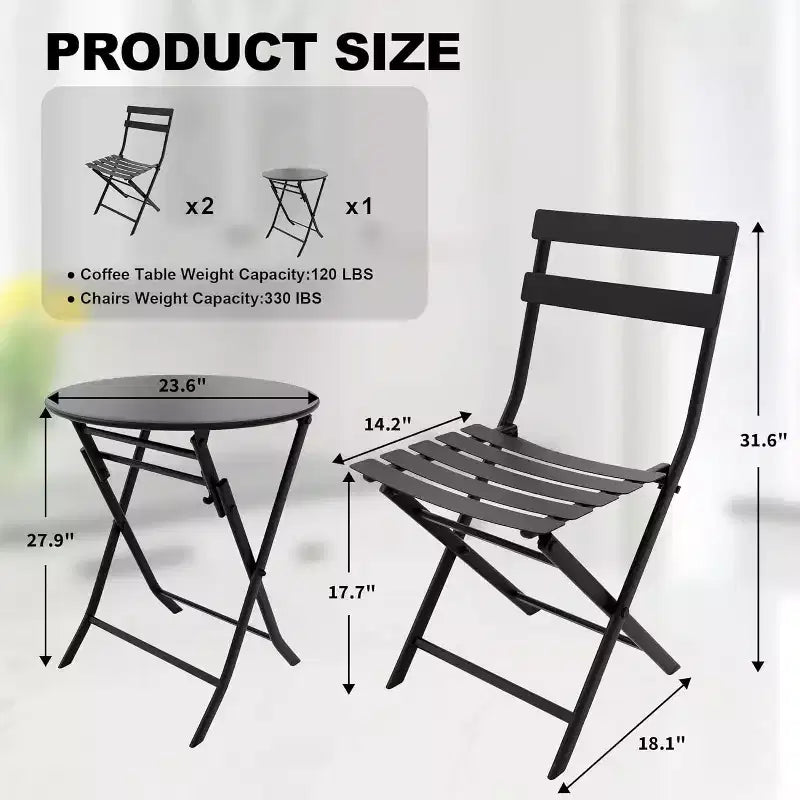COZONY Ensemble bistro de terrasse pliant 3 pièces, table et chaises d'extérieur peu encombrantes avec cadre en métal robuste, mobilier résistant aux intempéries pour jardin et cour