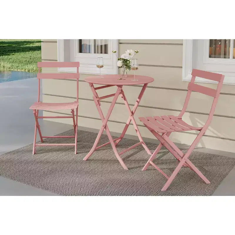 COZONY Ensemble bistro de terrasse pliant 3 pièces, table et chaises d'extérieur peu encombrantes avec cadre en métal robuste, mobilier résistant aux intempéries pour jardin et cour