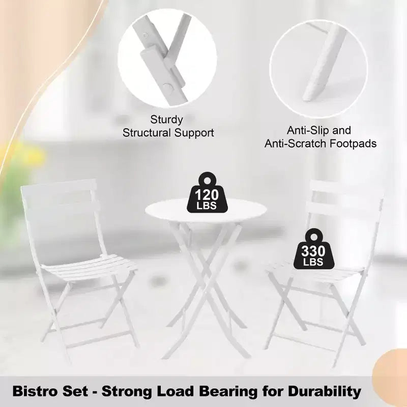 COZONY Ensemble bistro de terrasse pliant 3 pièces, table et chaises d'extérieur peu encombrantes avec cadre en métal robuste, mobilier résistant aux intempéries pour jardin et cour