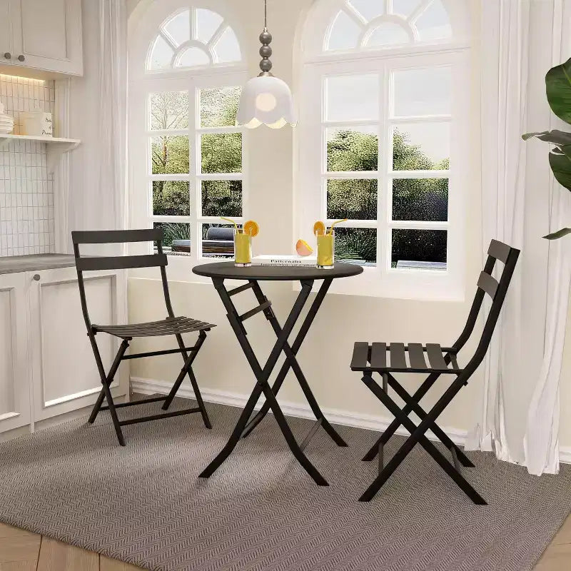 COZONY Ensemble bistro de terrasse pliant 3 pièces, table et chaises d'extérieur peu encombrantes avec cadre en métal robuste, mobilier résistant aux intempéries pour jardin et cour