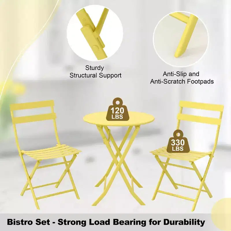 COZONY Ensemble bistro de terrasse pliant 3 pièces, table et chaises d'extérieur peu encombrantes avec cadre en métal robuste, mobilier résistant aux intempéries pour jardin et cour