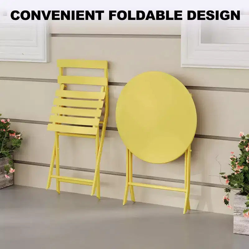 COZONY Ensemble bistro de terrasse pliant 3 pièces, table et chaises d'extérieur peu encombrantes avec cadre en métal robuste, mobilier résistant aux intempéries pour jardin et cour