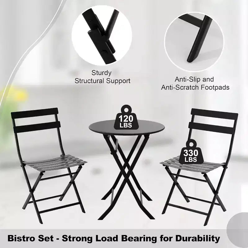 COZONY Ensemble bistro de terrasse pliant 3 pièces, table et chaises d'extérieur peu encombrantes avec cadre en métal robuste, mobilier résistant aux intempéries pour jardin et cour