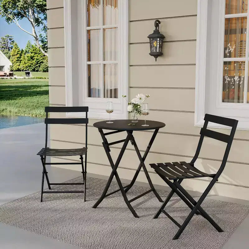 COZONY Ensemble bistro de terrasse pliant 3 pièces, table et chaises d'extérieur peu encombrantes avec cadre en métal robuste, mobilier résistant aux intempéries pour jardin et cour