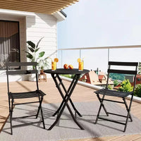 COZONY 3-Piece Folding Patio Bistro Set, Space-Saving Outdoor Table & Chairs with Sturdy Metal Frame, Weather-Resistant Furniture for Garden & Yard