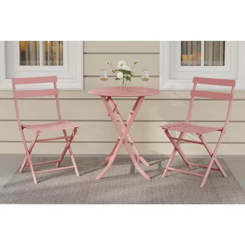 COZONY Ensemble bistro de terrasse pliant 3 pièces, table et chaises d'extérieur peu encombrantes avec cadre en métal robuste, mobilier résistant aux intempéries pour jardin et cour