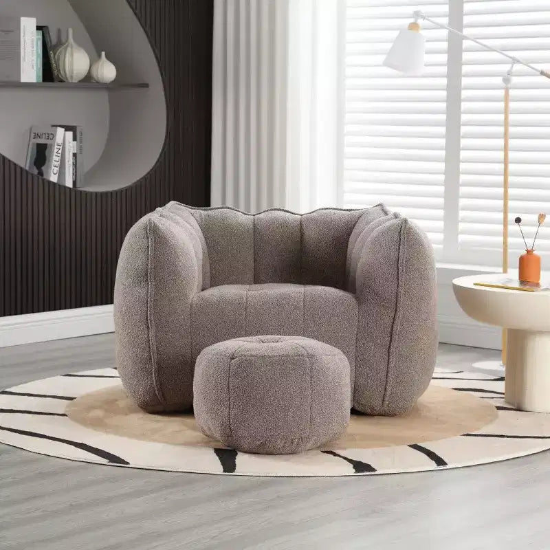 Fauteuil poire Okak Chenille avec ottoman, fauteuil poire lounge à accoudoirs carrés et pouf, canapé en mousse haute résilience pour salon