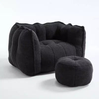 Fauteuil poire Okak Chenille avec ottoman, fauteuil poire lounge à accoudoirs carrés et pouf, canapé en mousse haute résilience pour salon