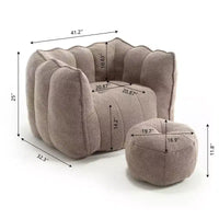 Fauteuil poire Okak Chenille avec ottoman, fauteuil poire lounge à accoudoirs carrés et pouf, canapé en mousse haute résilience pour salon