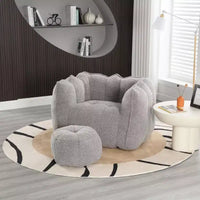 Fauteuil poire Okak Chenille avec ottoman, fauteuil poire lounge à accoudoirs carrés et pouf, canapé en mousse haute résilience pour salon