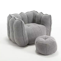 Fauteuil poire Okak Chenille avec ottoman, fauteuil poire lounge à accoudoirs carrés et pouf, canapé en mousse haute résilience pour salon