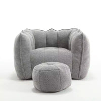Fauteuil poire Okak Chenille avec ottoman, fauteuil poire lounge à accoudoirs carrés et pouf, canapé en mousse haute résilience pour salon