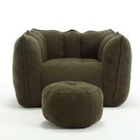 Fauteuil poire Okak Chenille avec ottoman, fauteuil poire lounge à accoudoirs carrés et pouf, canapé en mousse haute résilience pour salon