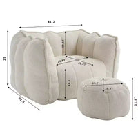 Fauteuil poire Okak Chenille avec ottoman, fauteuil poire lounge à accoudoirs carrés et pouf, canapé en mousse haute résilience pour salon