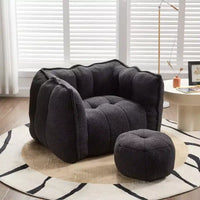 Fauteuil poire Okak Chenille avec ottoman, fauteuil poire lounge à accoudoirs carrés et pouf, canapé en mousse haute résilience pour salon