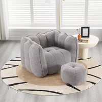 Fauteuil poire Okak Chenille avec ottoman, fauteuil poire lounge à accoudoirs carrés et pouf, canapé en mousse haute résilience pour salon
