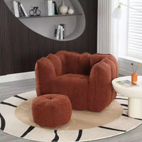 Fauteuil poire Okak Chenille avec ottoman, fauteuil poire lounge à accoudoirs carrés et pouf, canapé en mousse haute résilience pour salon