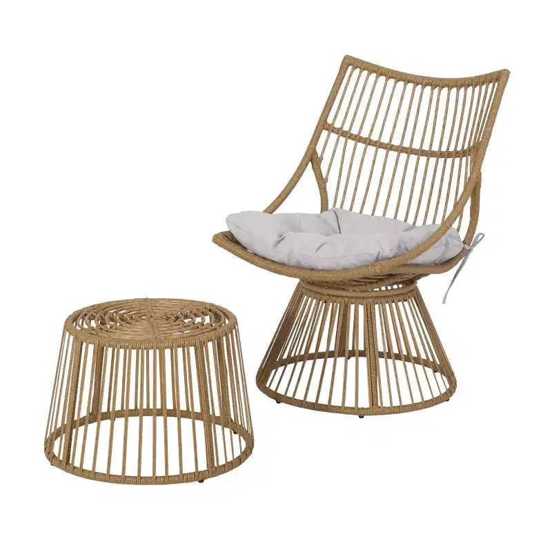 Ensemble de 2 pièces pour patio extérieur, table d'appoint et fauteuil club rembourré, salon de conversation en rotin étanche, ensemble de bistro extérieur