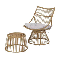 Ensemble de 2 pièces pour patio extérieur, table d'appoint et fauteuil club rembourré, salon de conversation en rotin étanche, ensemble de bistro extérieur
