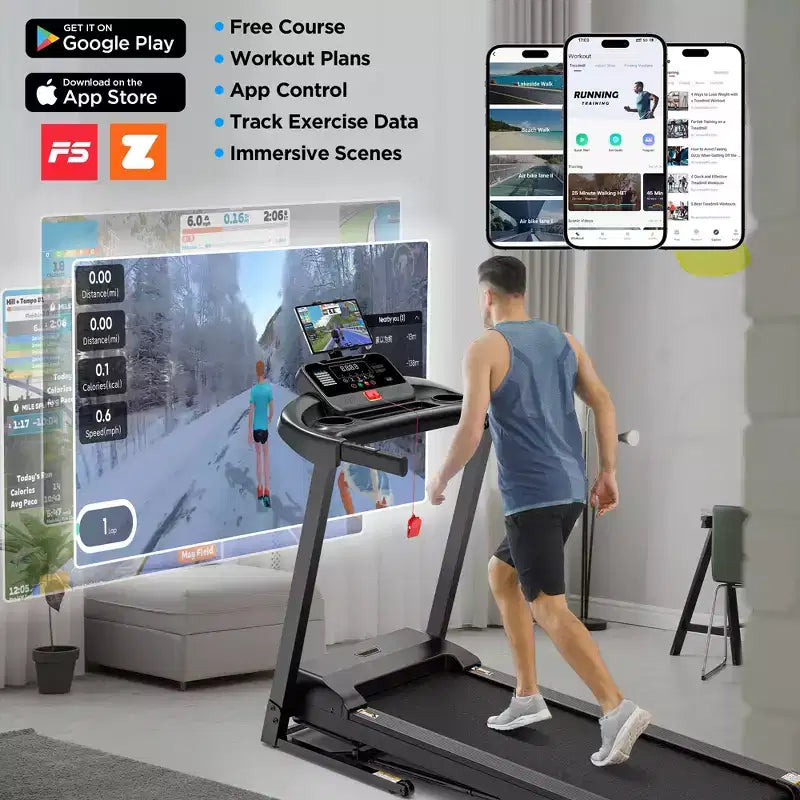 Tapis de course électrique pliable 3-en-1 avec inclinaison de 9 %, tapis de course pliable pour la maison/le bureau, machine de fitness silencieuse de 3 CV pour la marche, la course à pied et le jogging