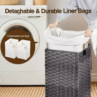 Panier à linge Greenstell avec couvercle, deux sacs intérieurs amovibles, panier de rangement à deux compartiments